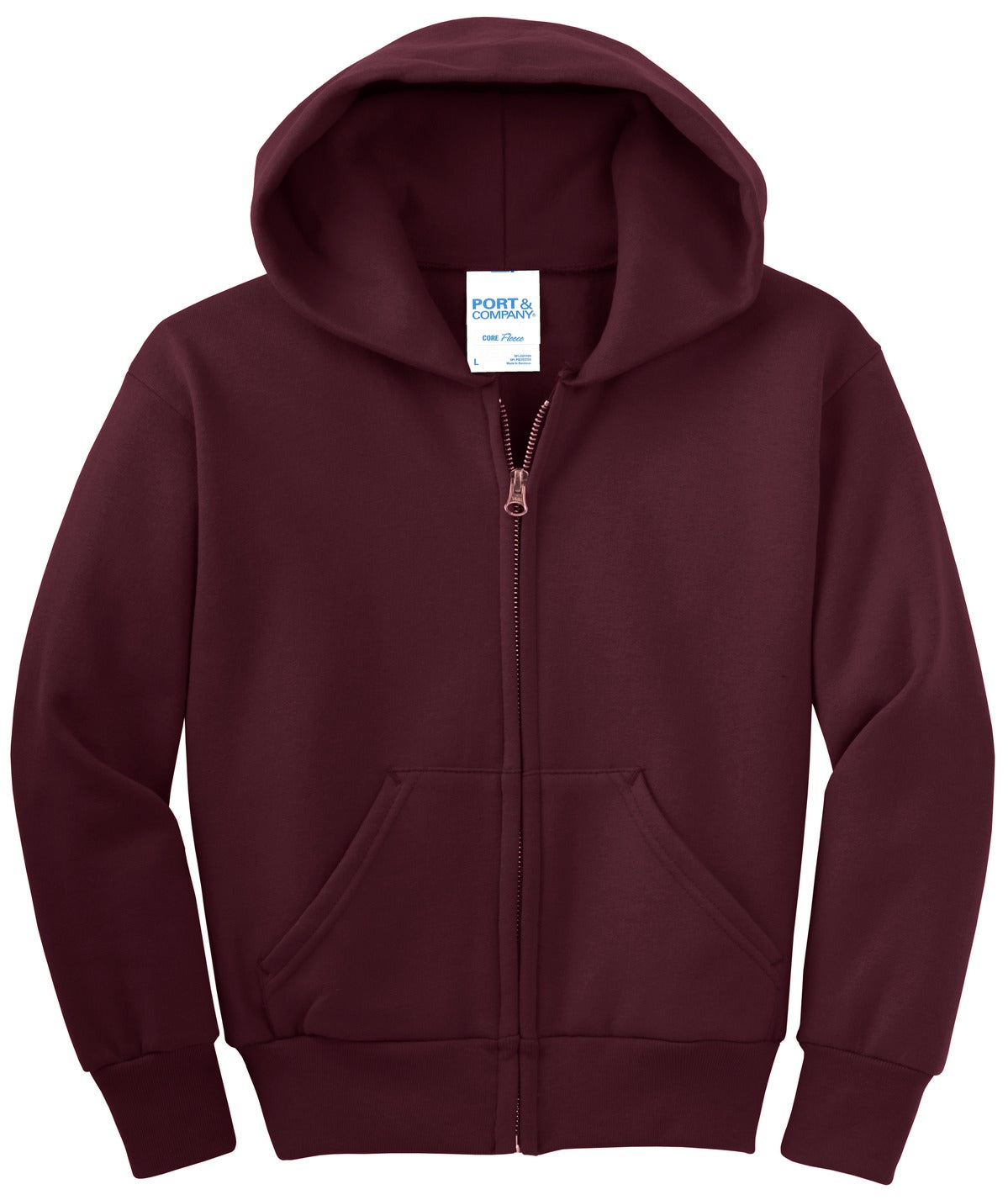 Port & Co Youth Core Fleece Full-Zip Hooded Sweatshirt. PC90YZH
