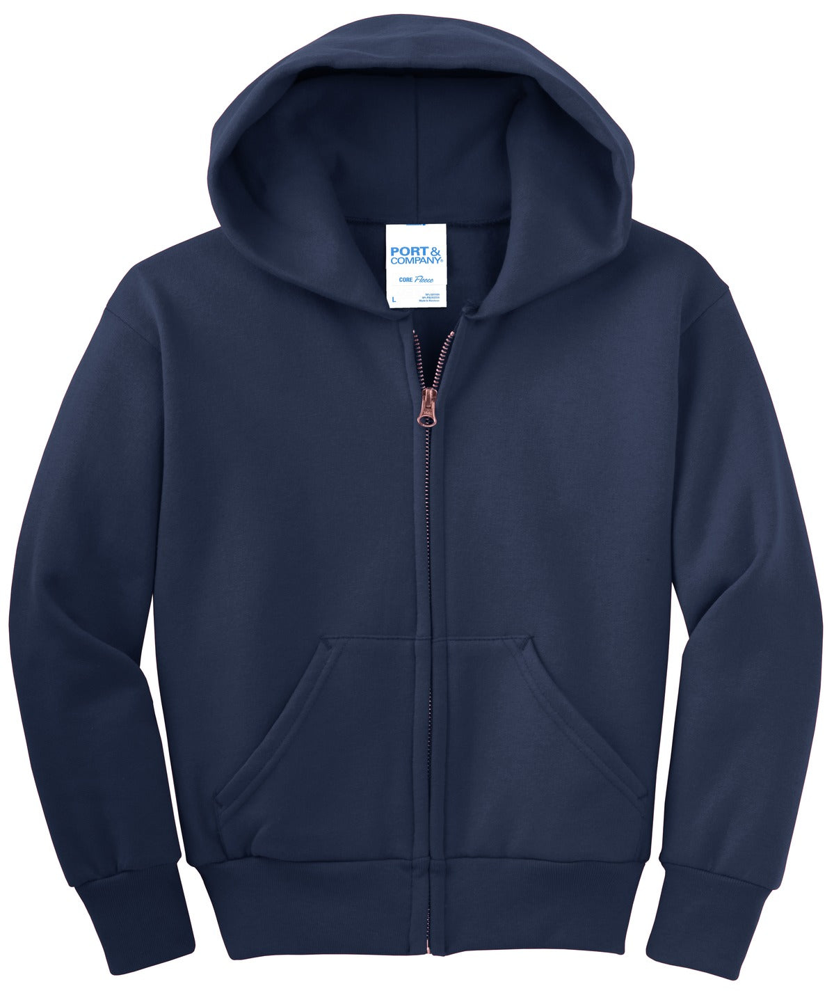 Port & Co Youth Core Fleece Full-Zip Hooded Sweatshirt. PC90YZH