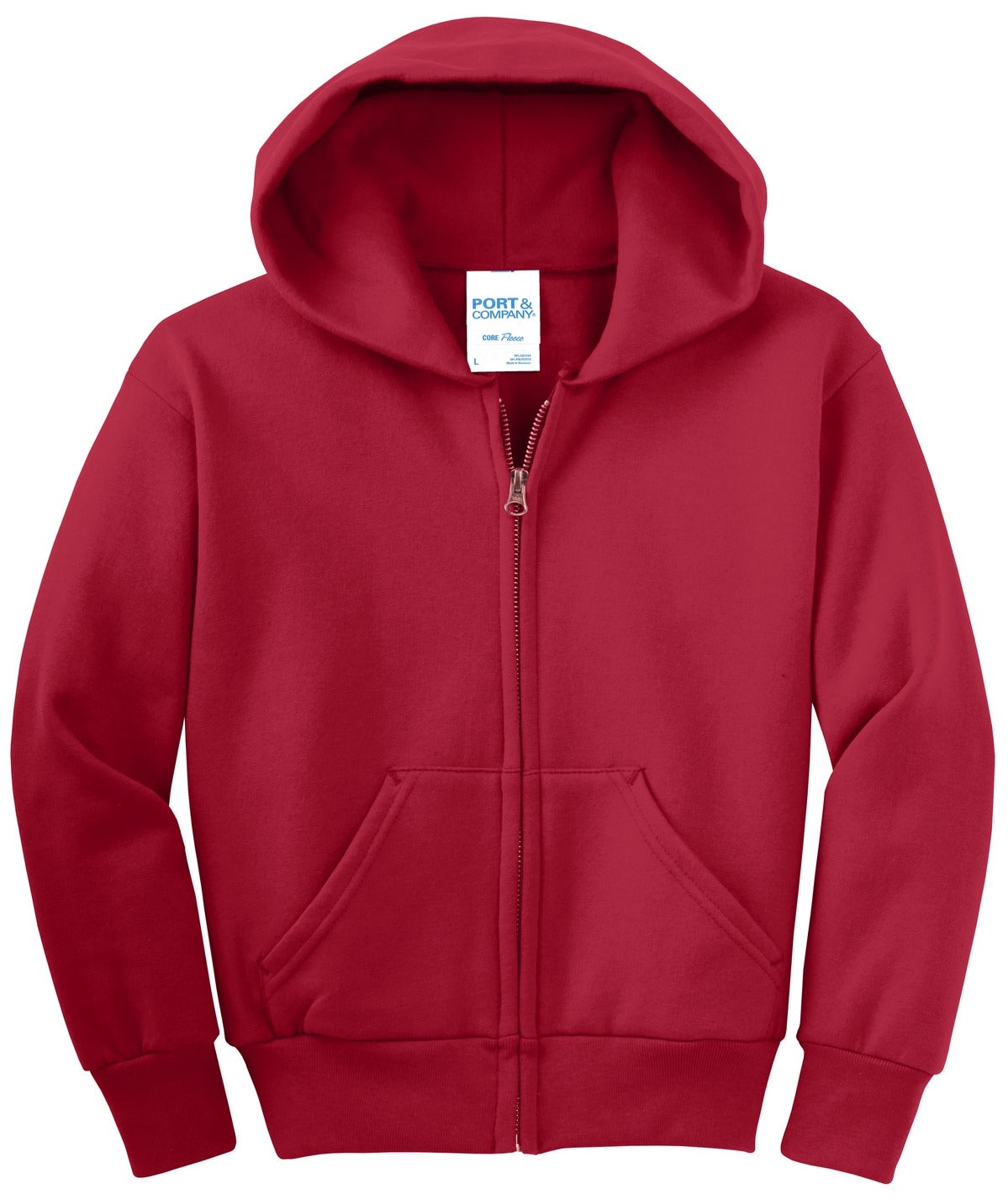 Port & Co Youth Core Fleece Full-Zip Hooded Sweatshirt. PC90YZH