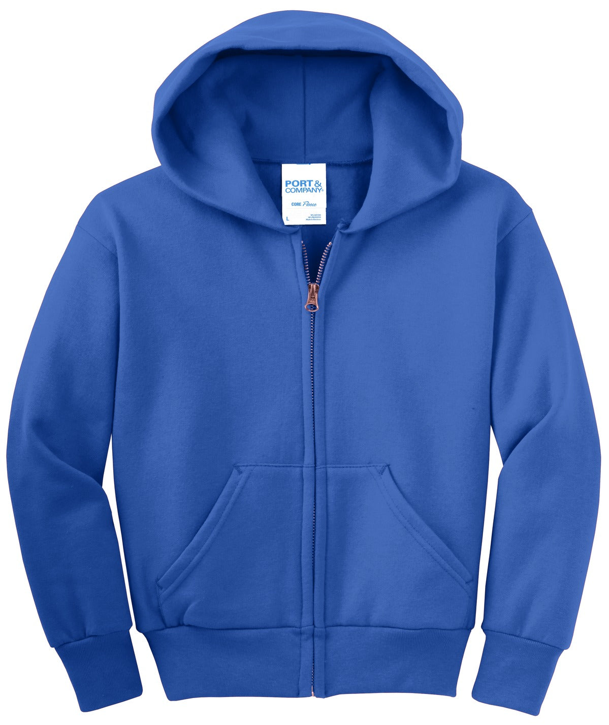 Port & Co Youth Core Fleece Full-Zip Hooded Sweatshirt. PC90YZH