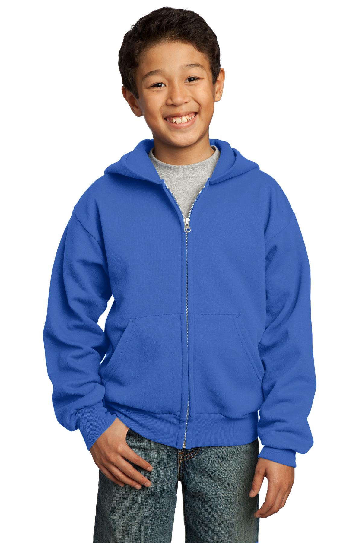 Port & Co Youth Core Fleece Full-Zip Hooded Sweatshirt. PC90YZH