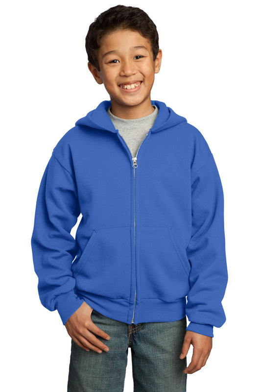 Port & Co Youth Core Fleece Full-Zip Hooded Sweatshirt. PC90YZH