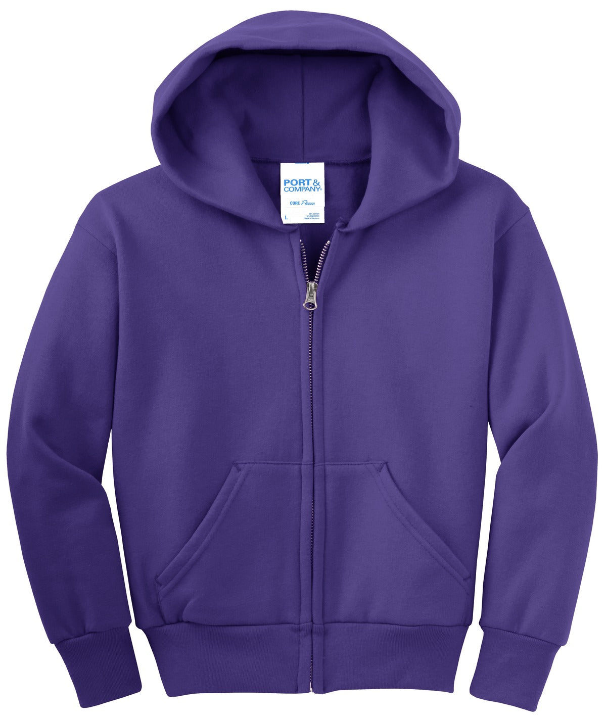 Port & Co Youth Core Fleece Full-Zip Hooded Sweatshirt. PC90YZH