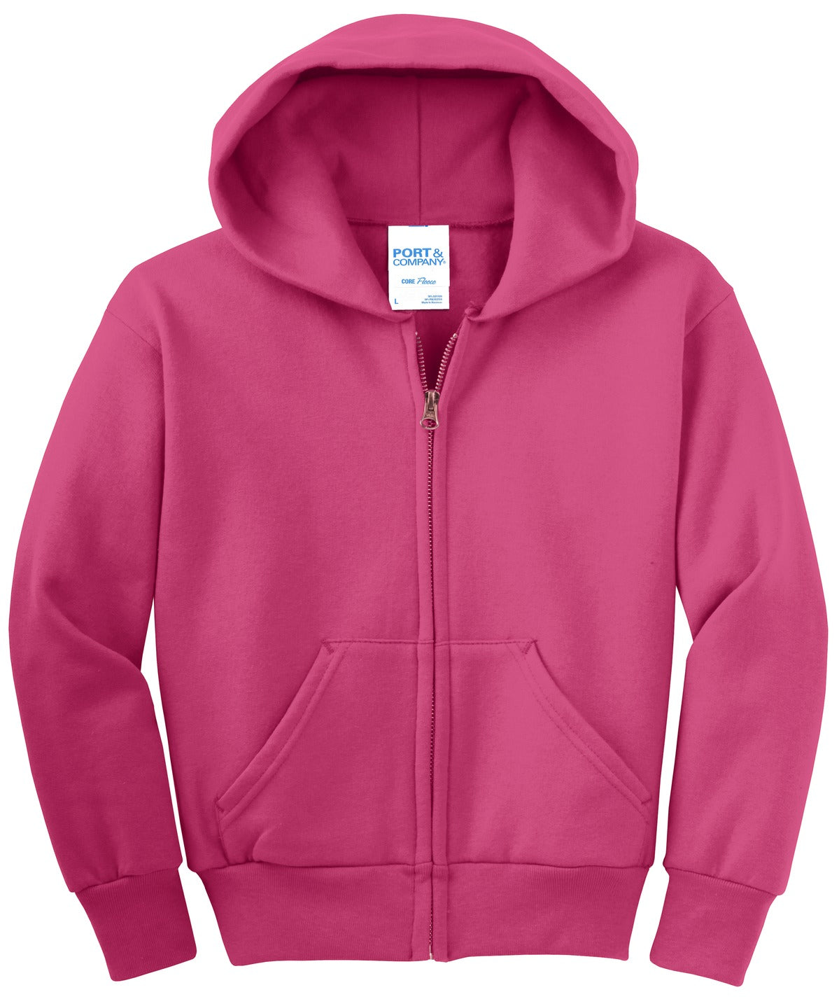 Port & Co Youth Core Fleece Full-Zip Hooded Sweatshirt. PC90YZH