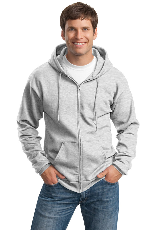Front View of Ash Port & Co Tall Essential Fleece Full-Zip Hooded Sweatshirt. PC90ZHT - XLT