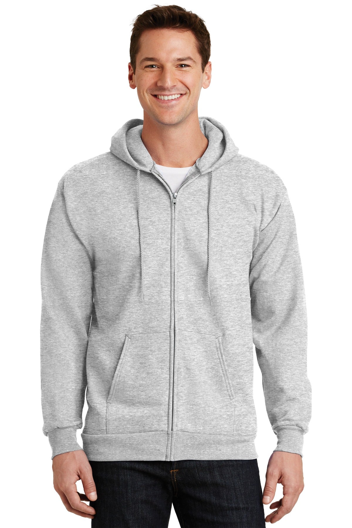 Front View of Ash Port & Co Essential Fleece Full-Zip Hooded Sweatshirt. PC90ZH - S
