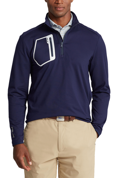 French Navy Brushed Back Tech Jersey ¼ Zip With Reflective Pocket - S