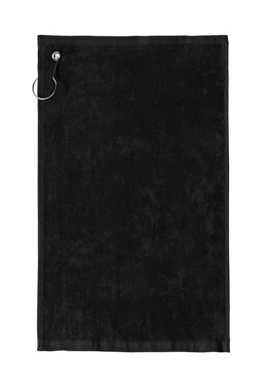 Front View of Black Port Authority Grommeted Hemmed Towel PT400