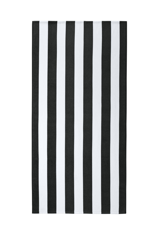 Front View of Black Port Authority Value Cabana Stripe Beach Towel PT45