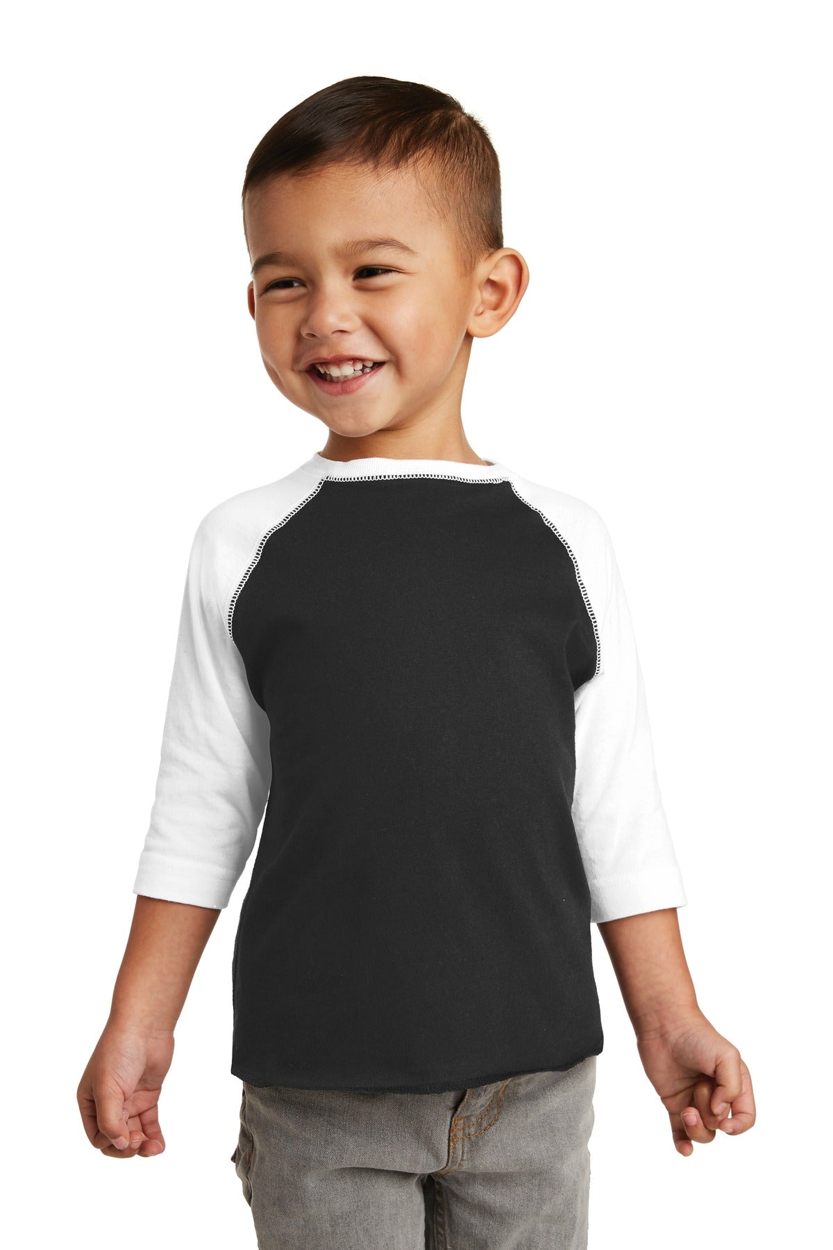 Front View of Black/White Rabbit Skins Toddler Baseball Fine Jersey Tee. RS3330 - 4T