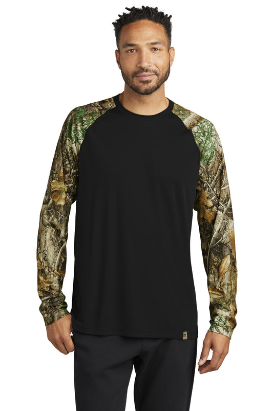 Front View of Blk/RTEdge Russell Outdoors Realtree Colorblock Performance Long Sleeve Tee RU151LS - XS