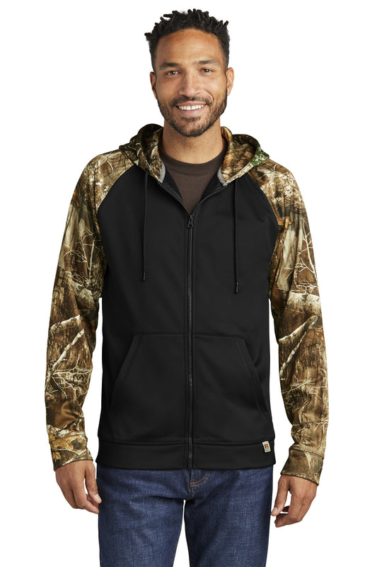 Front View of Blk/RTEdge Russell Outdoors Realtree Performance Colorblock Full-Zip Hoodie RU452 - XS