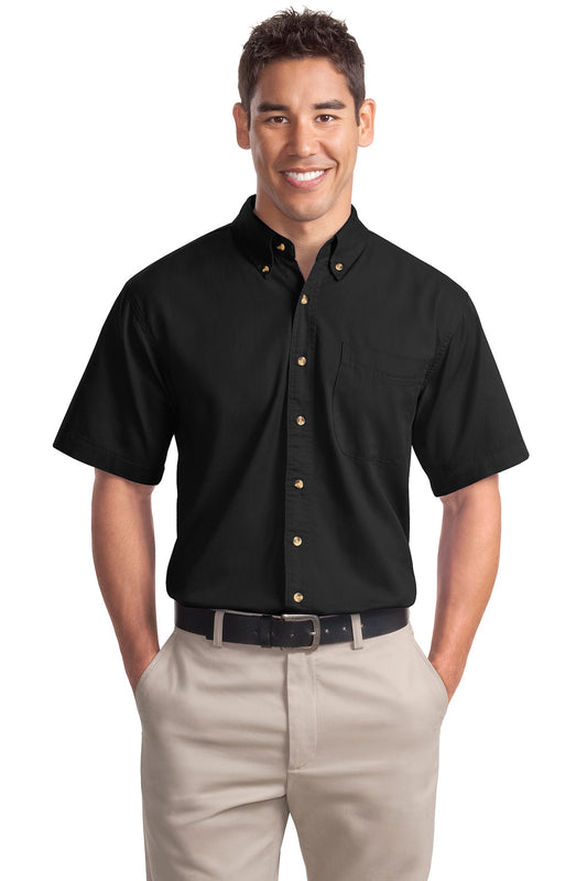 Front View of Black Port Authority Short Sleeve Twill Shirt. S500T - XS