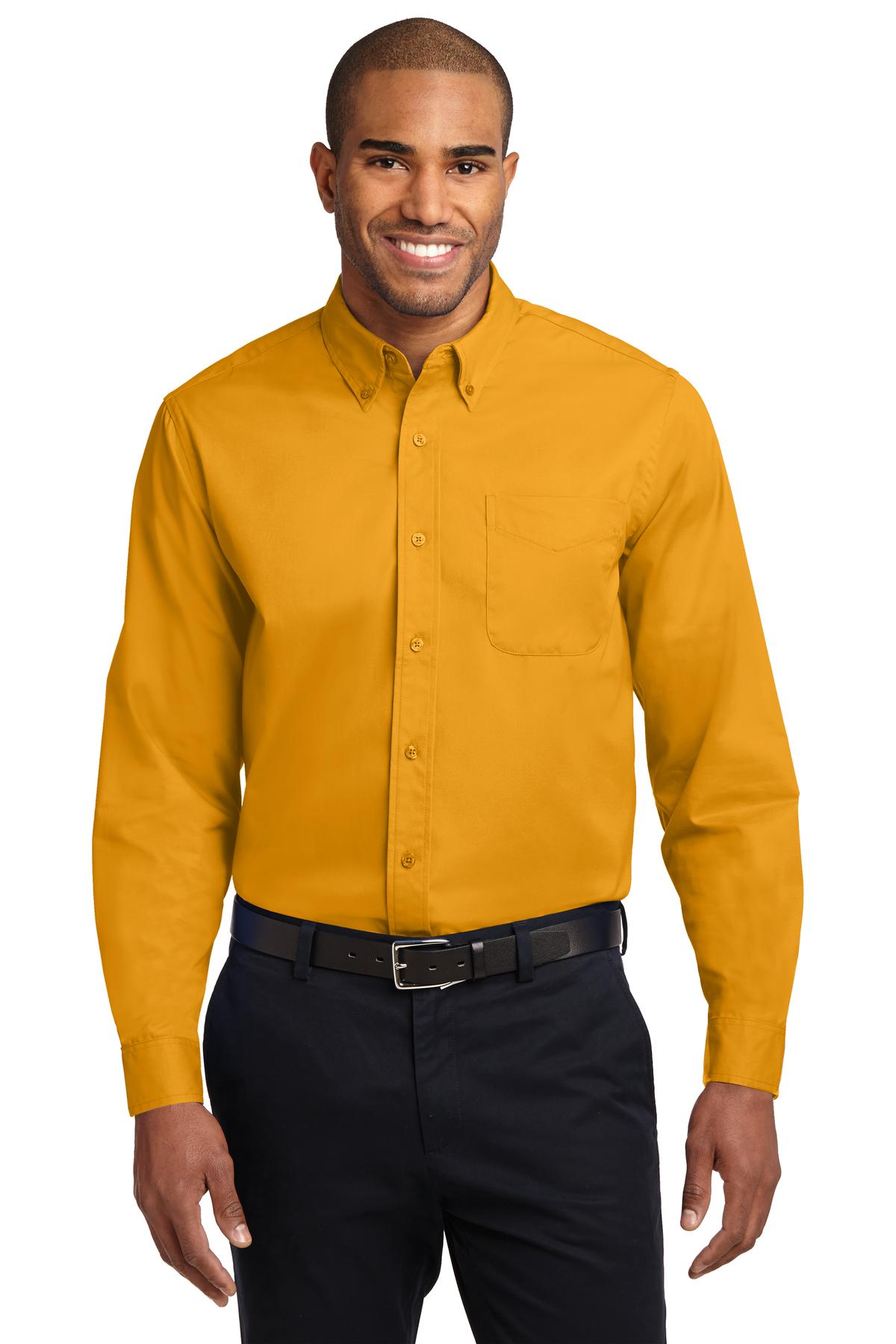 Front View of Athletic Gold Port Authority Extended Size Long Sleeve Easy Care Shirt S608ES - 9XL
