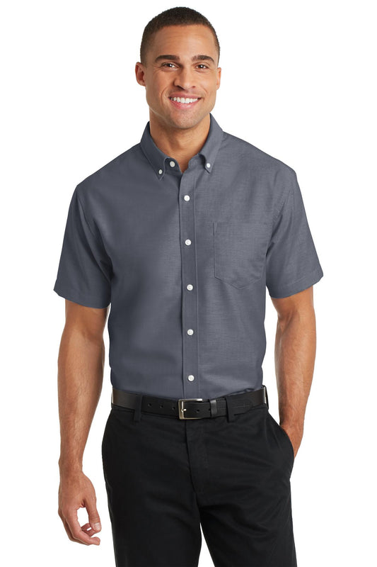 Front View of Black Port Authority Short Sleeve SuperPro Oxford Shirt. S659 - XS
