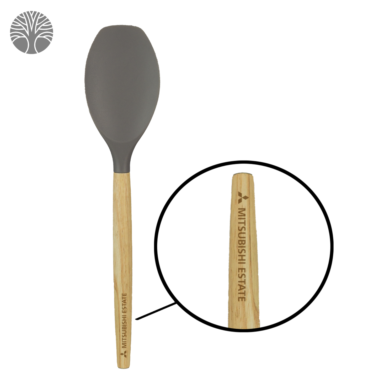 Grey Scoop Silicone Spoon with Wooden Handle