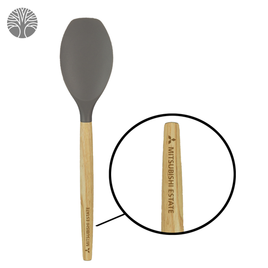 Grey Scoop Silicone Spoon with Wooden Handle