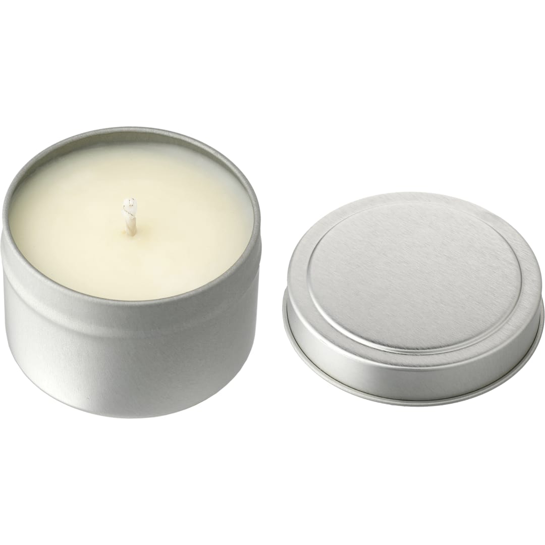 Front View of Silver Coastal Waves 2.7oz Mini Tin Candle