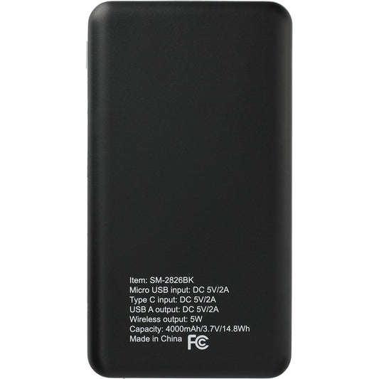 Front View of Black Axial 4000 mAh Wireless Power Bank