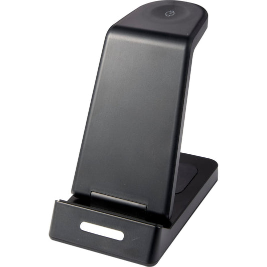 Front View of Black TriCharged 3-in-1 15W Wireless Charging Stand
