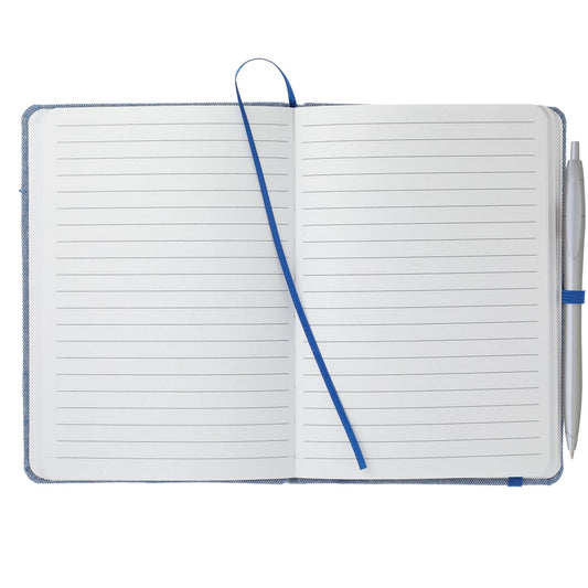 Front View of Blue FSC® Mix 5" x 7" Recycled Cotton Bound Notebook