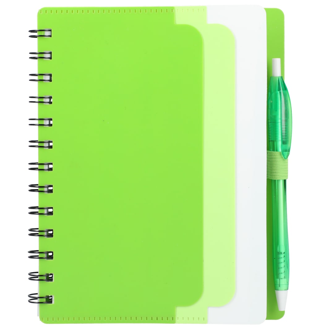 5" x 7" Recycled Dual Pocket Spiral Notebook w Pen