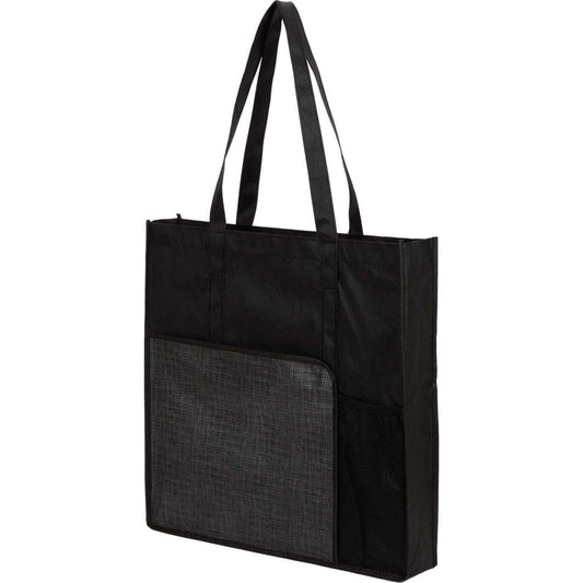 Front View of Black Radius Recycled Non-Woven Tote
