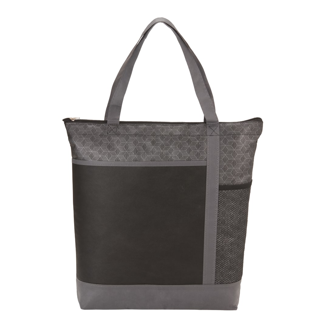 Front View of Black Chrome Non-Woven Zipper Convention Tote