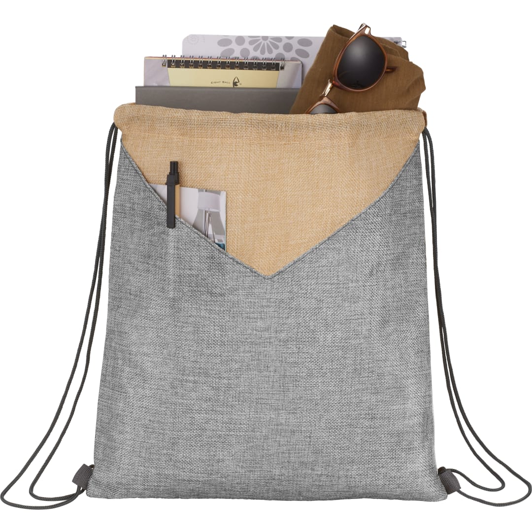 Front View of Gray Kai Drawstring Bag
