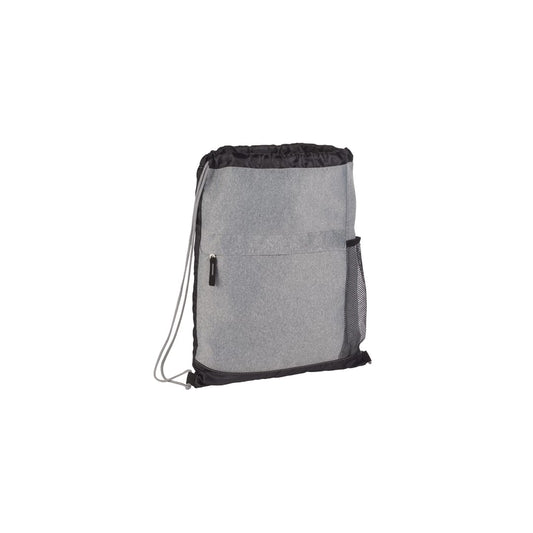 Front View of Gray Heather Melange Drawstring Bag