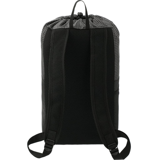 Front View of Black Grid 14L Drawstring Backpack