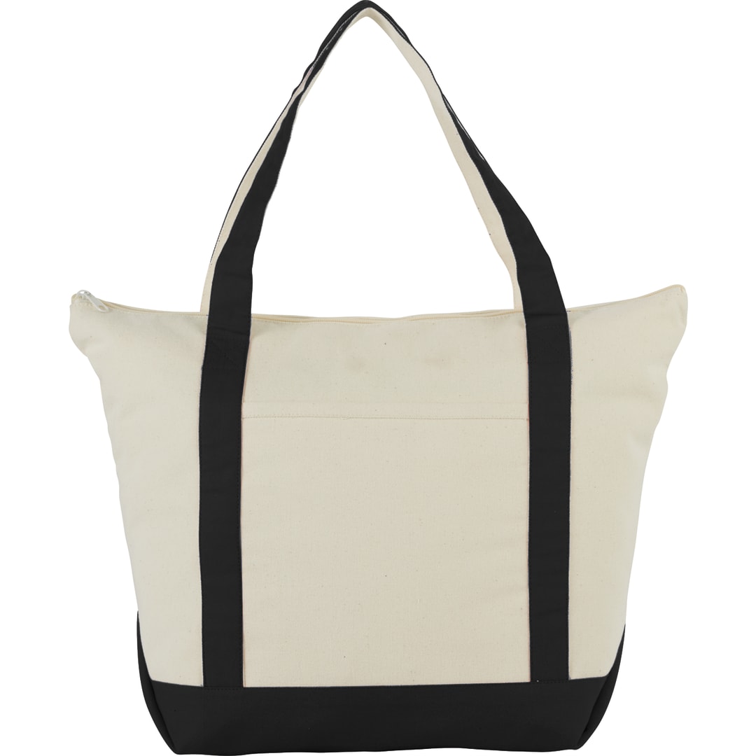 Front View of Black Classic 12oz Cotton Canvas Zippered Boat Tote