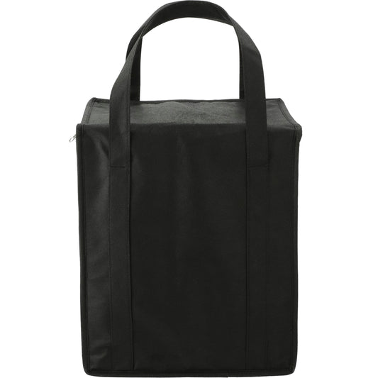 Front View of Black Hercules Flat Top Insulated Grocery Tote