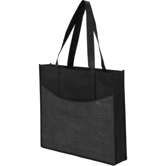 Front View of Black Brooke Recycled Non-Woven Convention Tote