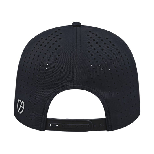 Front View of Black Cap America Perforated Performance Snap Back Cap
