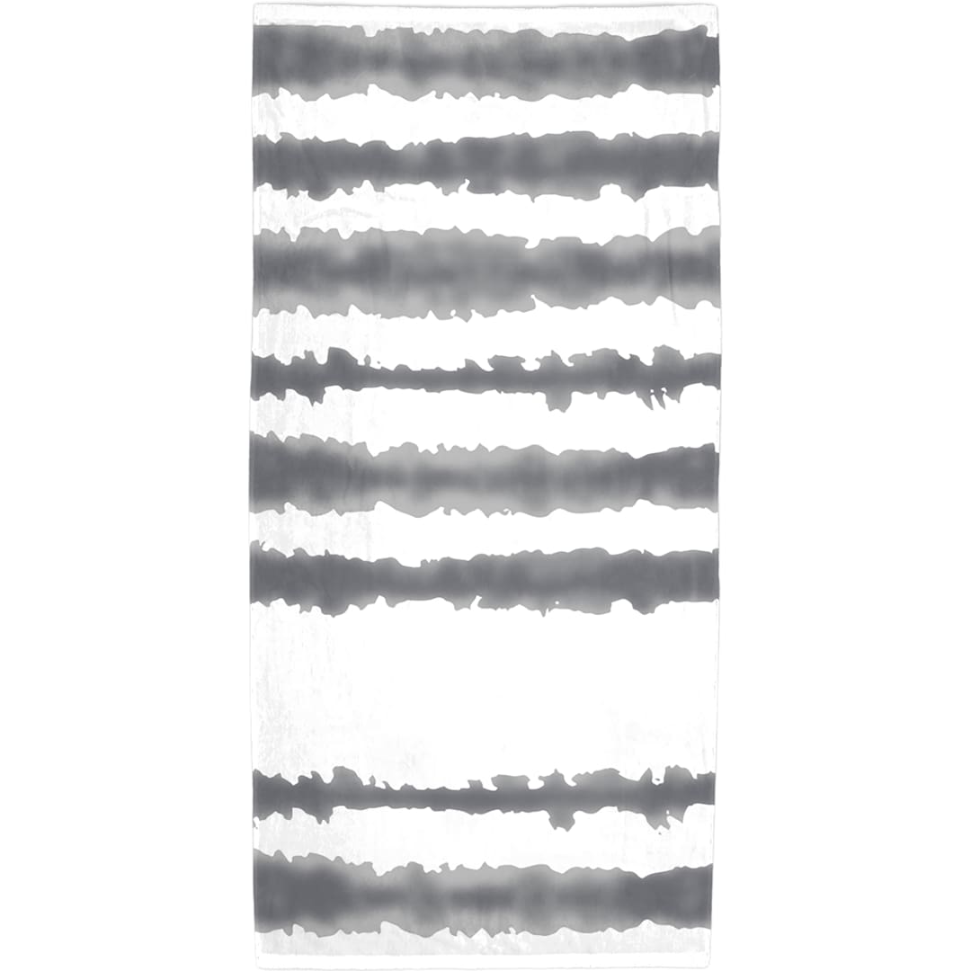 Front View of Gray Good Vibes Cabana Stripe Beach Towel