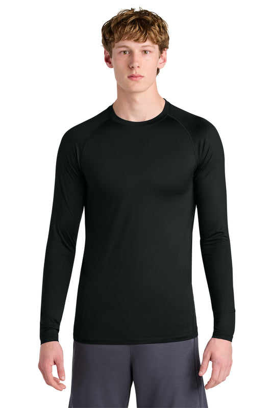 Front View of Black Sport-Tek PosiCharge Compression Long Sleeve Tee ST120LS - XS