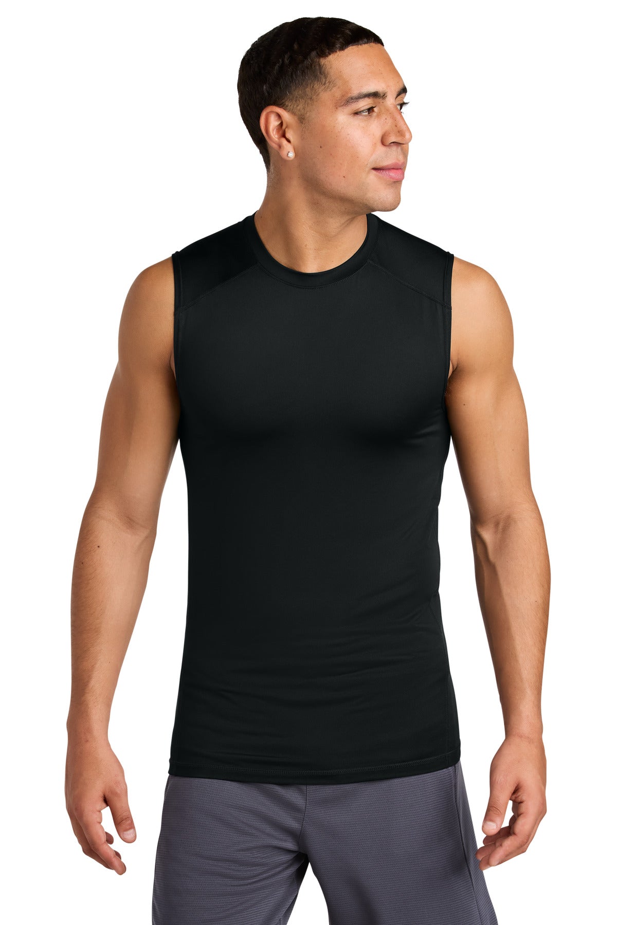 Front View of Black Sport-Tek PosiCharge Compression Sleeveless Tee ST121SL - XS