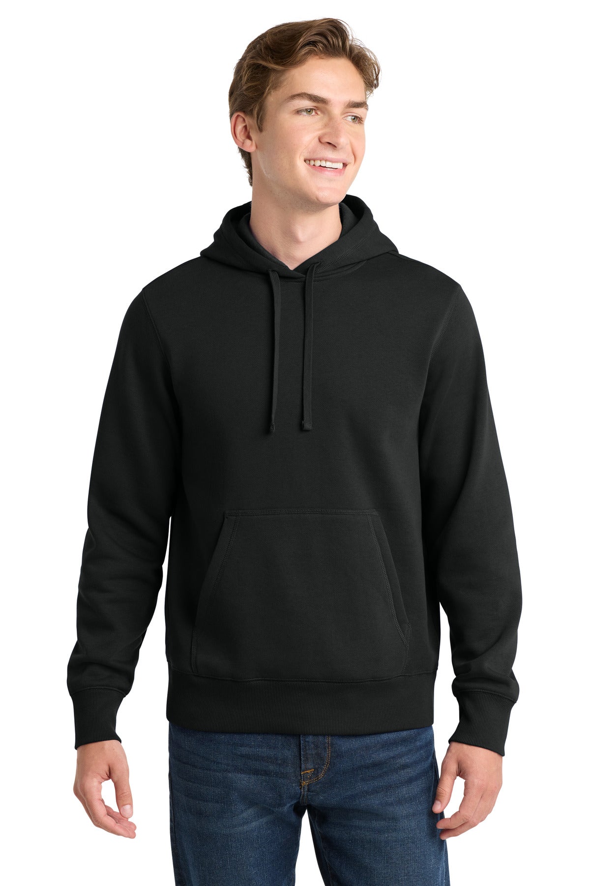 Front View of Black Sport-Tek Pullover Hooded Sweatshirt. ST254 - XS