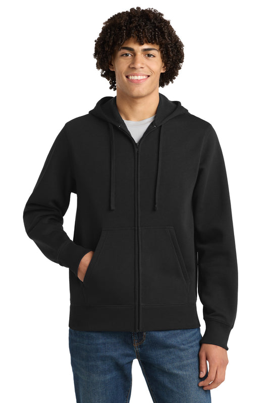 Front View of Black Sport-Tek Full-Zip Hooded Sweatshirt. ST258 - XS