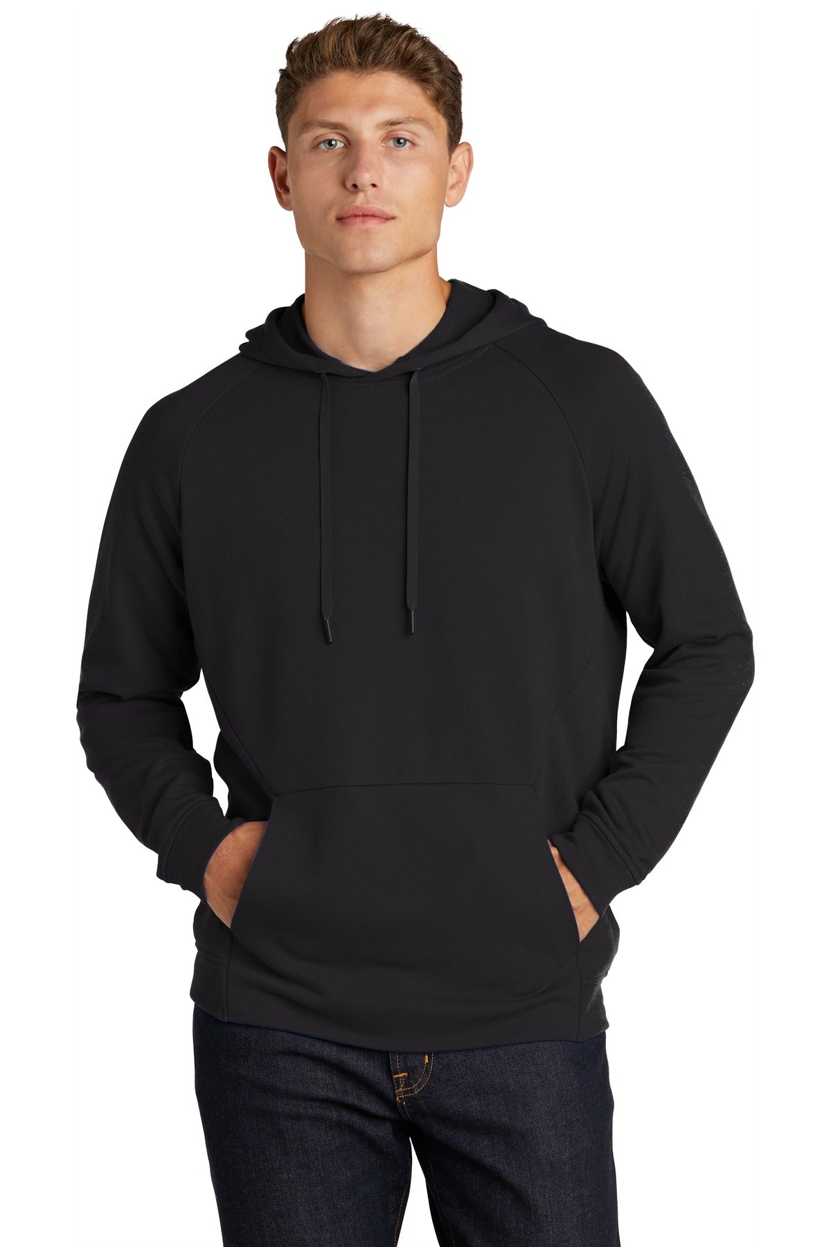 Front View of Black Sport-Tek Lightweight French Terry Pullover Hoodie. ST272 - XS