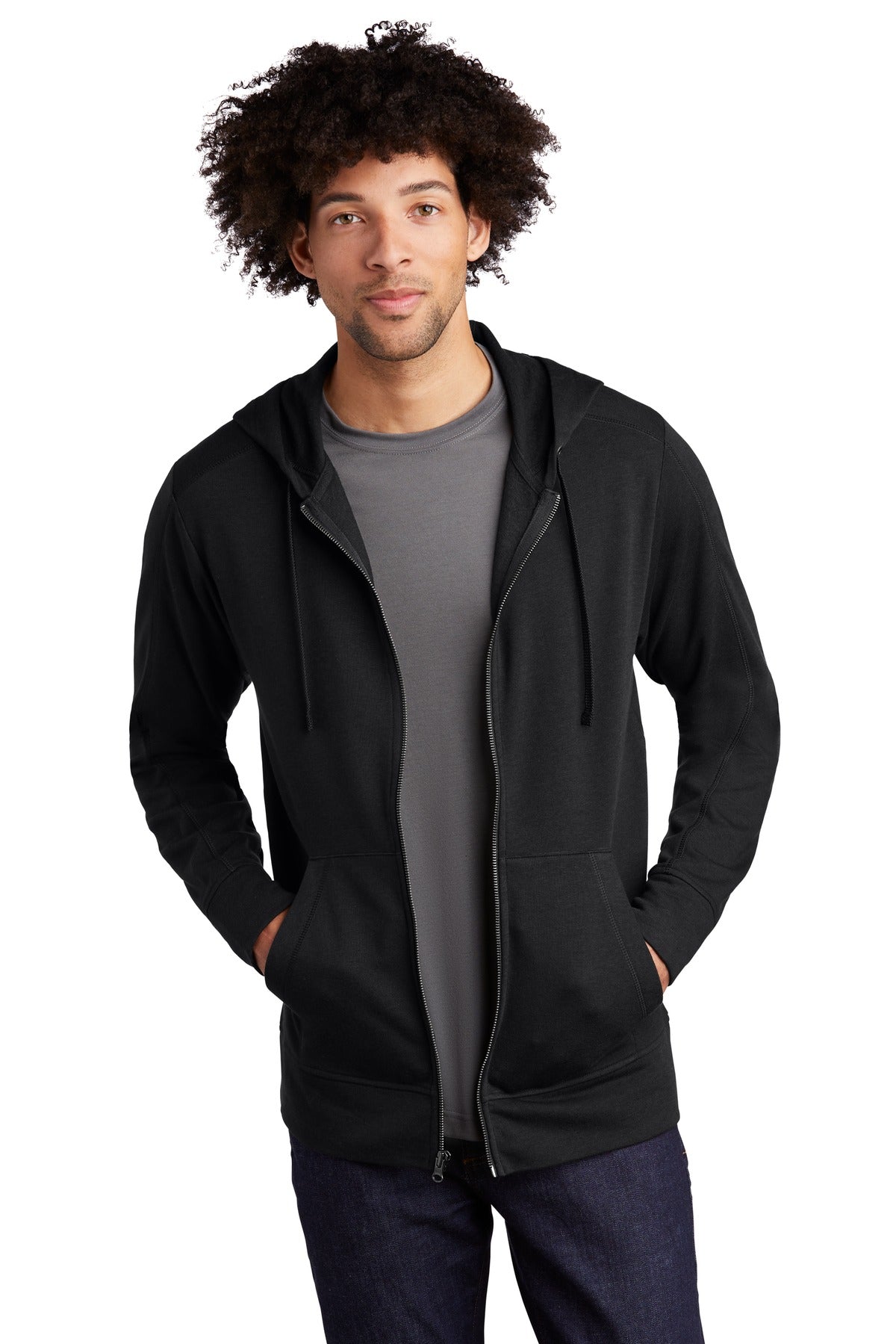 Front View of Black Triad So Sport-Tek PosiCharge Tri-Blend Wicking Fleece Full-Zip Hooded Jacket ST293 - XS