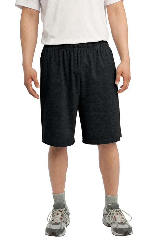 Front View of Black Sport-Tek Jersey Knit Short with Pockets. ST310 - XS