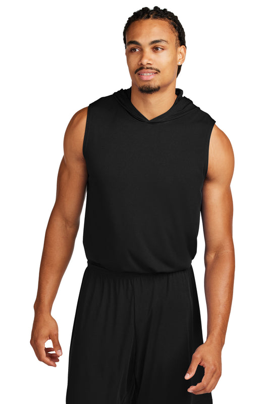 Front View of Black Sport-Tek Competitor Sleeveless Hoodie ST352H - XS
