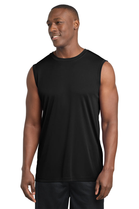 Front View of Black Sport-Tek Sleeveless PosiCharge Competitor Tee. ST352 - XS