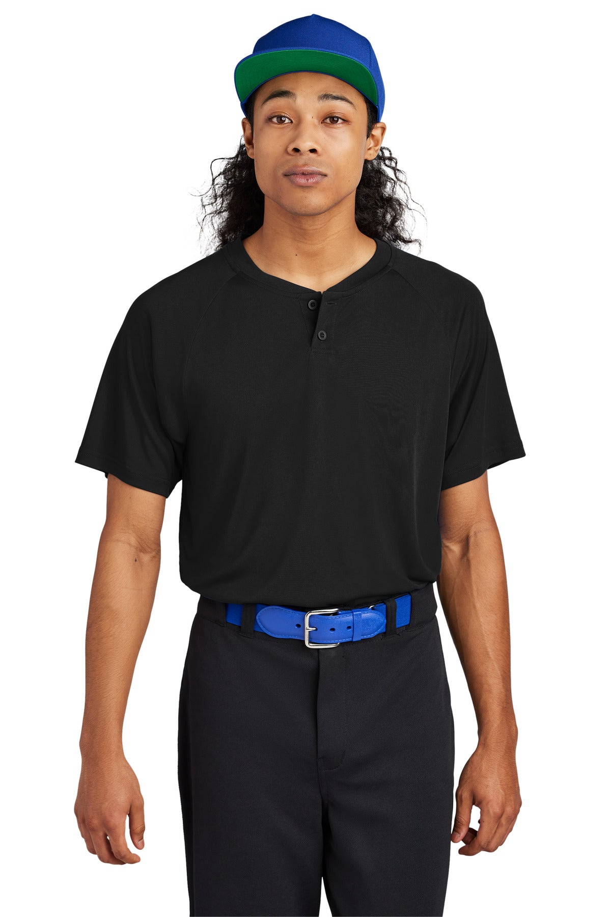 Front View of Black Sport-Tek PosiCharge Competitor 2-Button Henley ST359 - XS