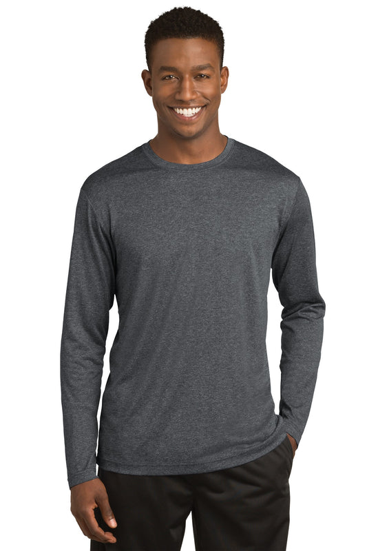 Front View of Graphite Hthr Sport-Tek Long Sleeve Heather Contender Tee. ST360LS - XS