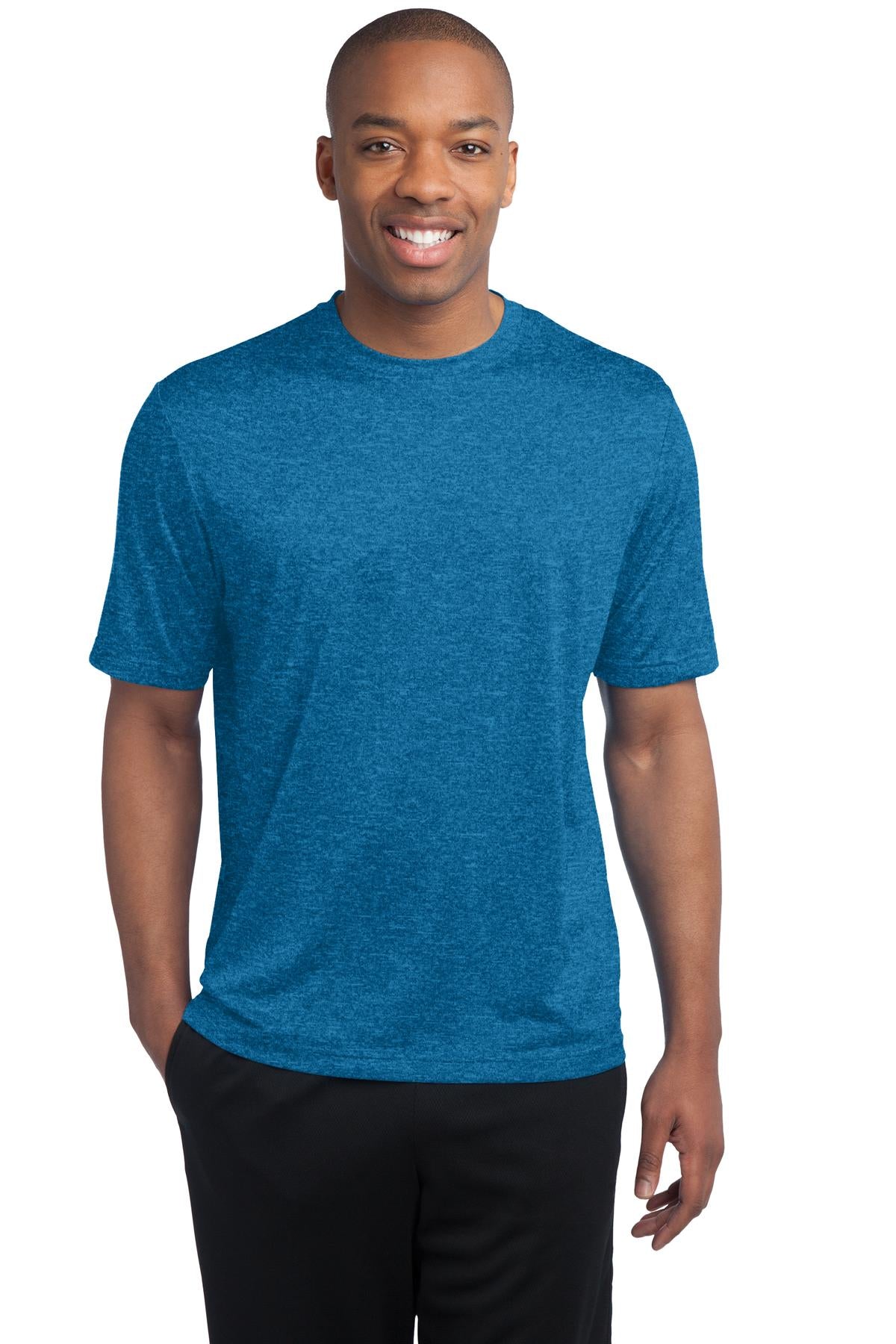 Front View of Blue Wake Hthr Sport-Tek Heather Contender Tee. ST360 - XS