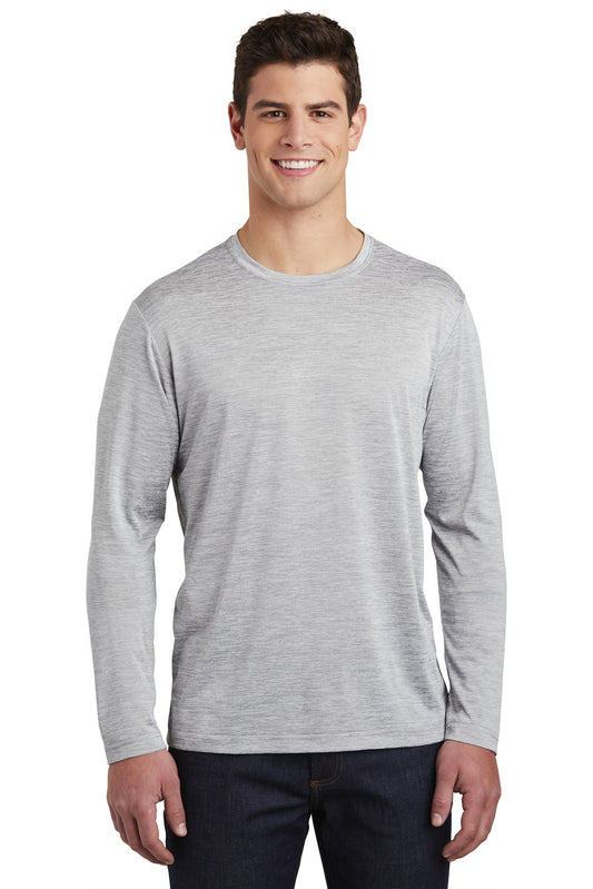 Front View of Silver Electrc Sport-Tek PosiCharge Long Sleeve Electric Heather Tee. ST390LS - XS