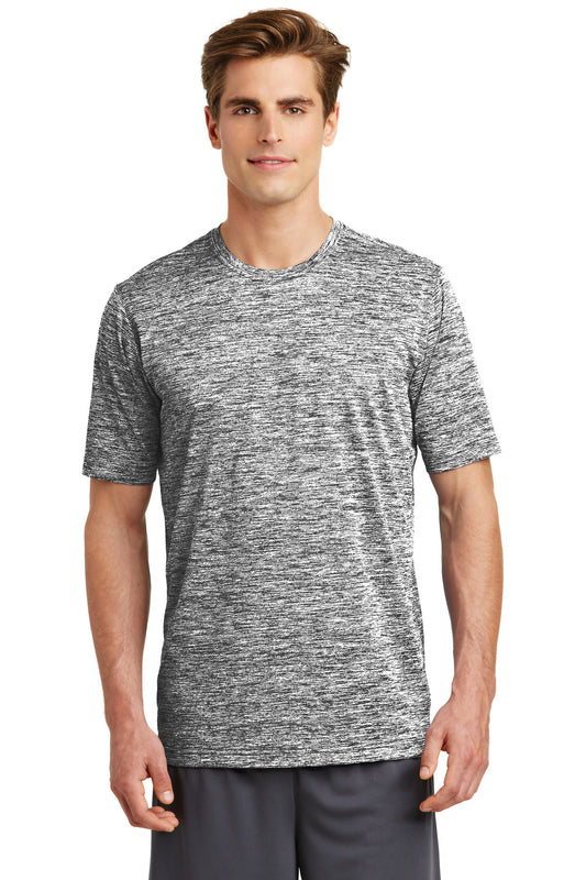 Front View of Black Electric Sport-Tek PosiCharge Electric Heather Tee. ST390 - XS
